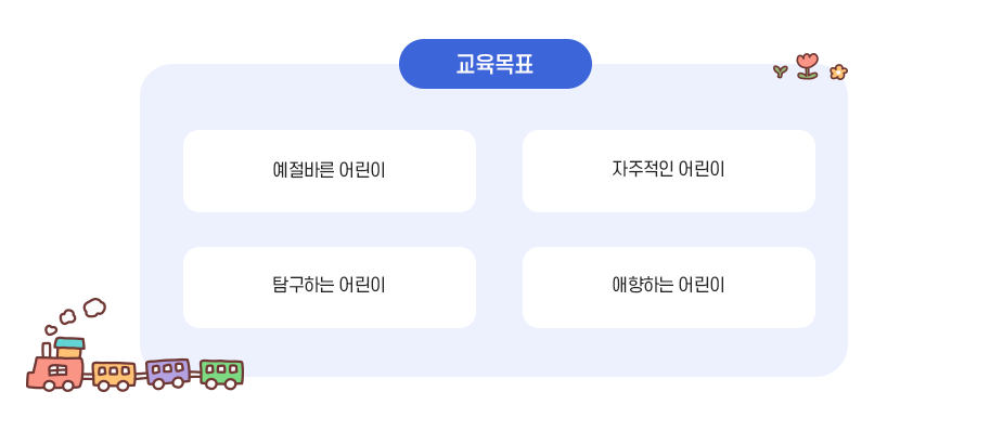 예절바른 어린이, 자주적인 어린이, 탐구하는 어린이, 애향하는 어린이